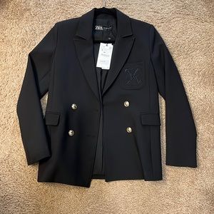 Zara Fitted Embroidered Blazer